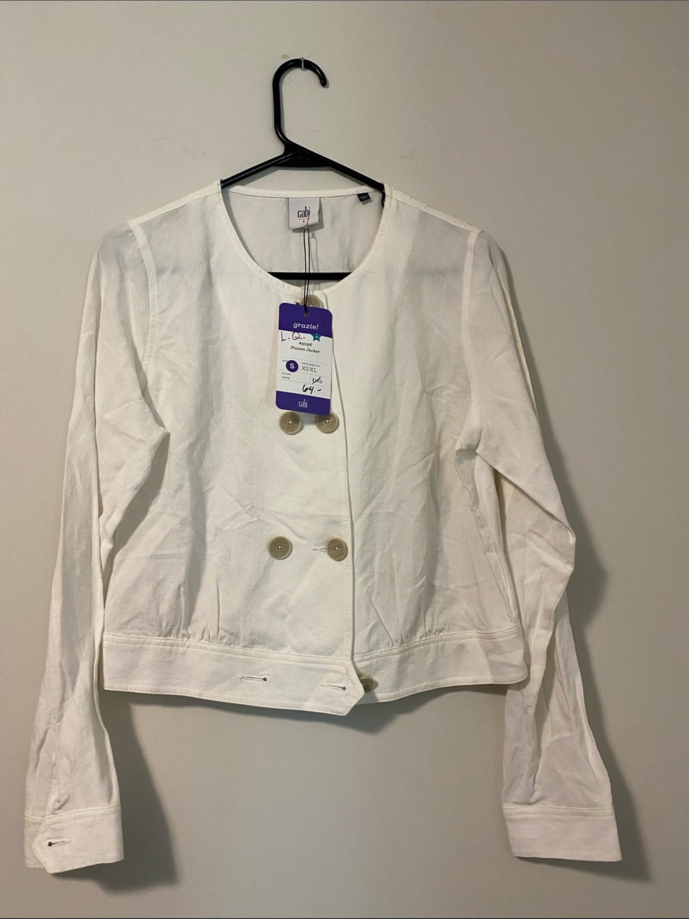CAbi White Double-Breasted Cropped Blazer